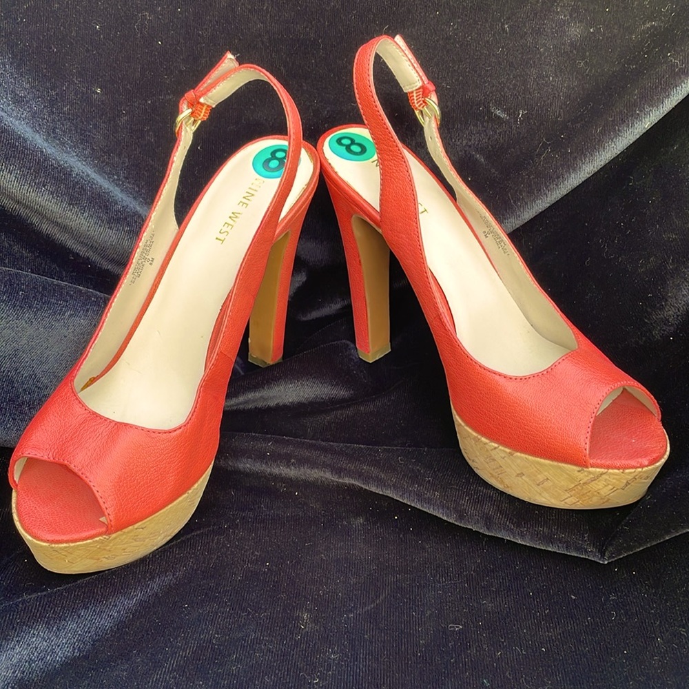 NINE WEST LEATHER PEACH PEEP TOE HIGH HEEL SANDALS - 8 - NEW ! 🍑🧡🔥 - Picture 10 of 13